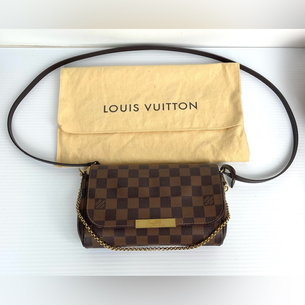 Authentic Louis Vuitton Favorite PM Damier Ebene Crossbody Clutch Purse Handbag - Picture 2 of 16